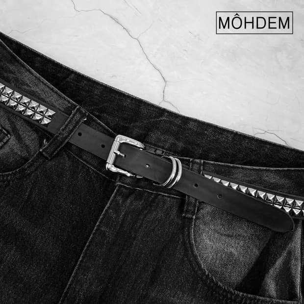 [Unisex] 락시크 스터드 웨스턴 가죽 벨트 블랙