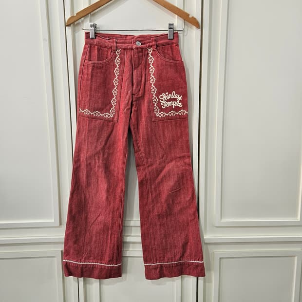 셜리템플 레드 데님 와이드 팬츠