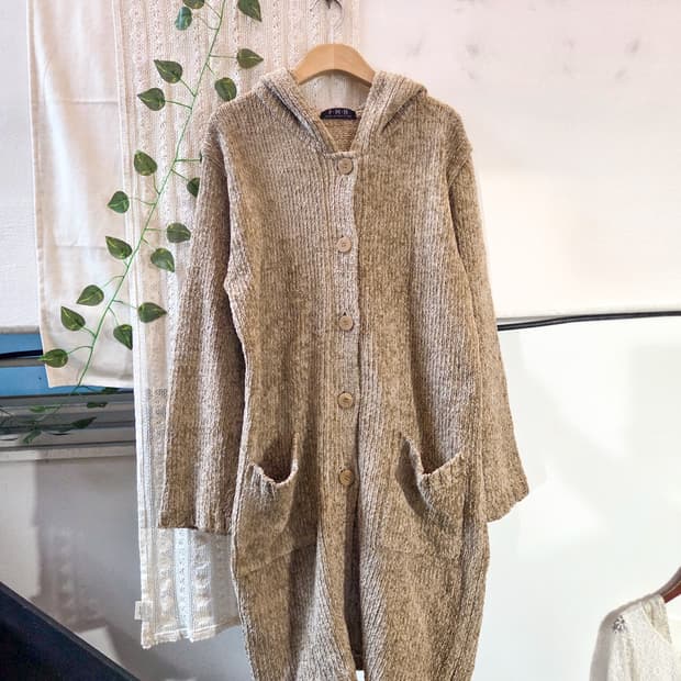 벨벳실 후드 롱가디건