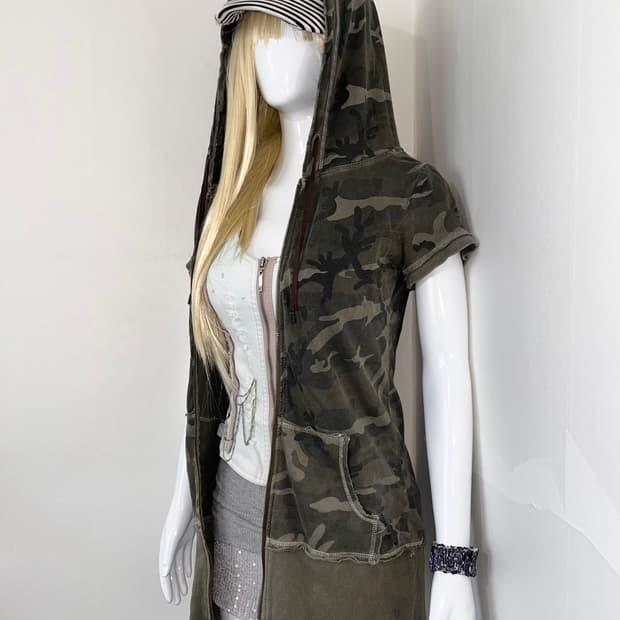 y2k military hoodie 빈티지 카모 밀리터리 후드집업
