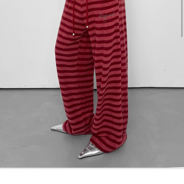STRIPED FLEECE LOUNGE PANTS, RED