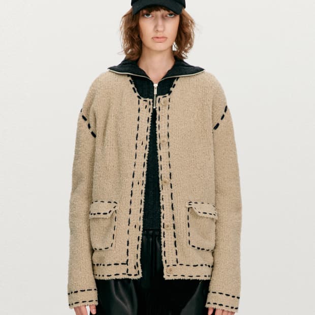 더오픈 프로덕트 플러피울 스티치 가디건 베이지