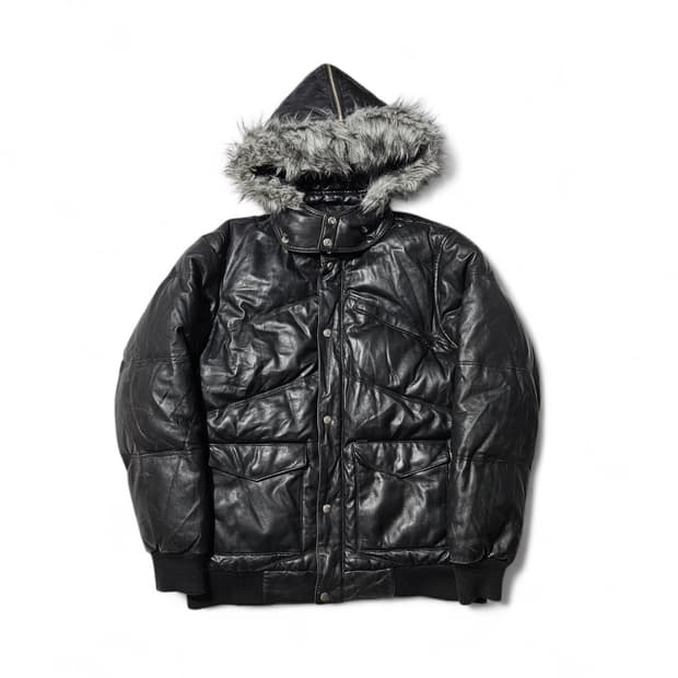 2007 슈프림 레더 다운 L 퍼 가죽 자켓 