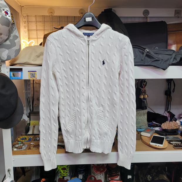Polo 폴로 랄프로렌 케이블 니트 후드집업 화이트