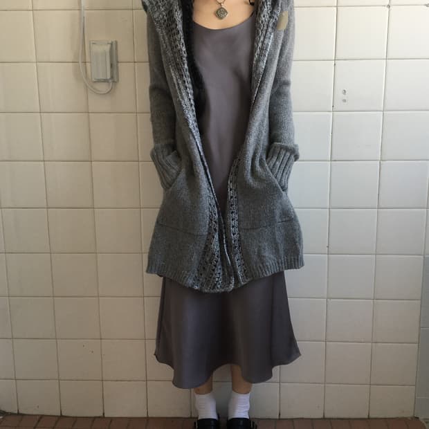 Punching point open hood cardigan