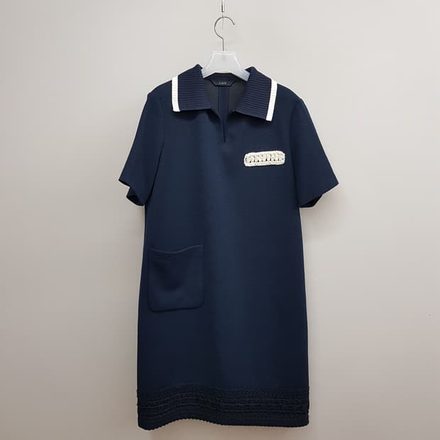 한섬 래트 2022 배색 카라 트위드 포인트 원피스 82-94-160