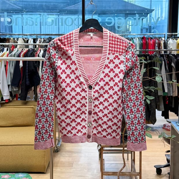 겐조 레드 플로랄 레이온혼방 가디건