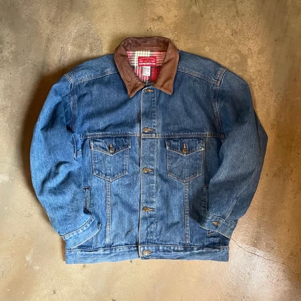 말보로 90s 컨트리 레더 데님 트러커 워크자켓