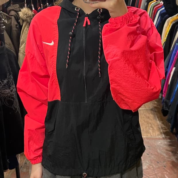 [HI] 나이키 후드 배색 반집업 바람막이 아노락 레드  