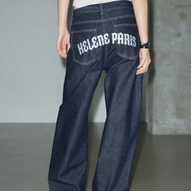 헬레네파리스 로고 니들 포인트 와이드 데님 팬츠