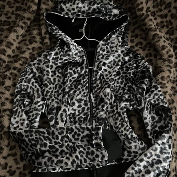 레오파드 고양이 리버시블 펑크 갸루 벨벳 후드집업