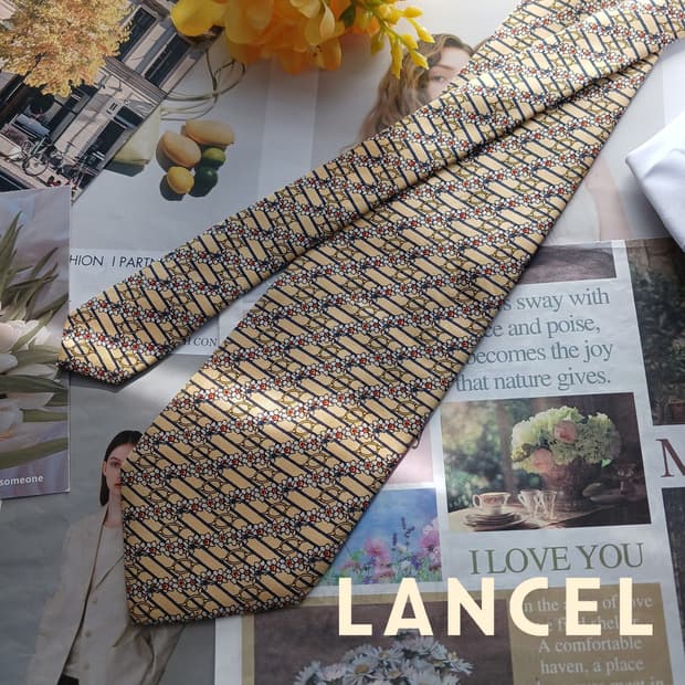 란셀 실크 옐로 체인 패턴 넥타이 9.5cm A+등급 A18739
