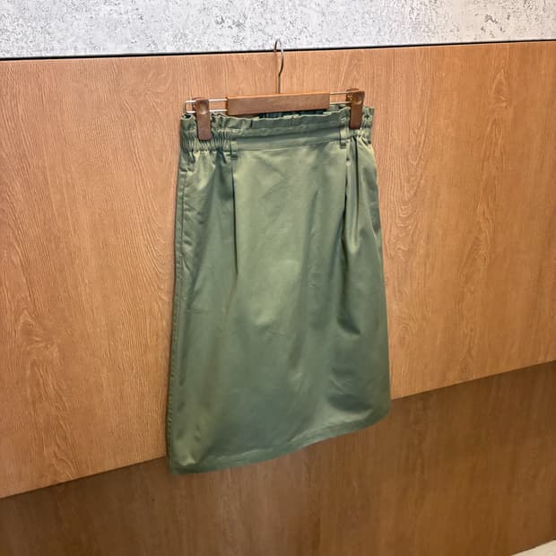 빈티지 롱 스커트 H라인 밴딩 디테일 카키 k291