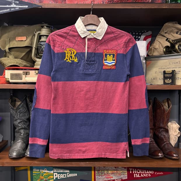 90s 랄프로렌 럭비라인 스트라이프 크레스트 패치 럭비티 N373