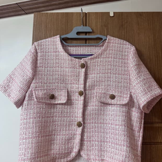 보세 핑크 반팔 트위드 자켓