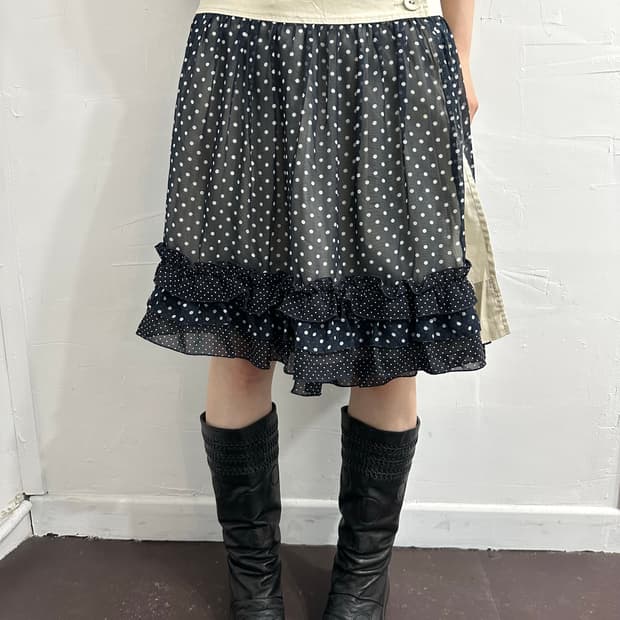 olive des olive dot&beige layered skirt