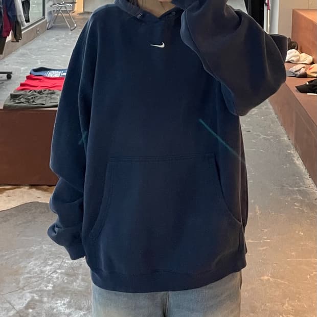 나이키 센터로고 블루 후드티 H2378