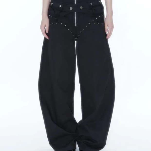 카시코 Belt Rivet Oval Pants Black