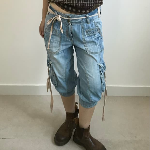 빈티지 카고 카프리 데님 팬츠