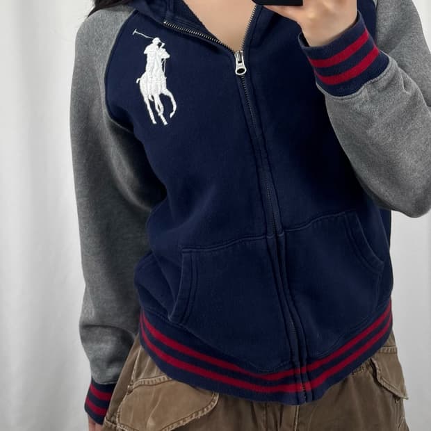 폴로 빅포니 배색 후드집업