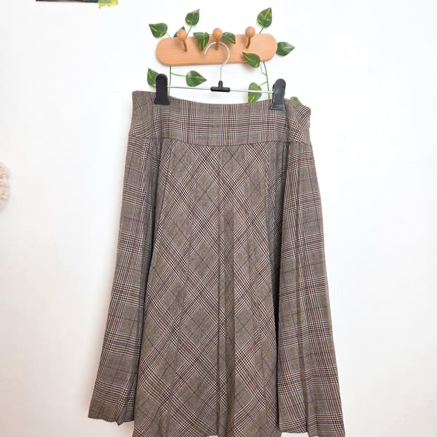 체크 울 플리츠 스커트