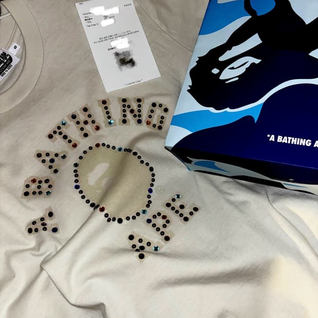 BAPE 베이프 라인스톤 로고 반팔티 S (일본 구매)