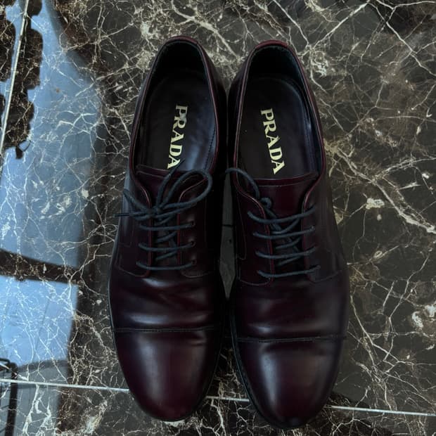 (UK9) 프라다 스트레이트 팁 캡토 옥스포드 더비 버건디