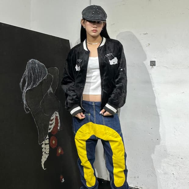 Jpn 일본빈티지 오리엔탈 블랙 벨벳 스카잔 자켓