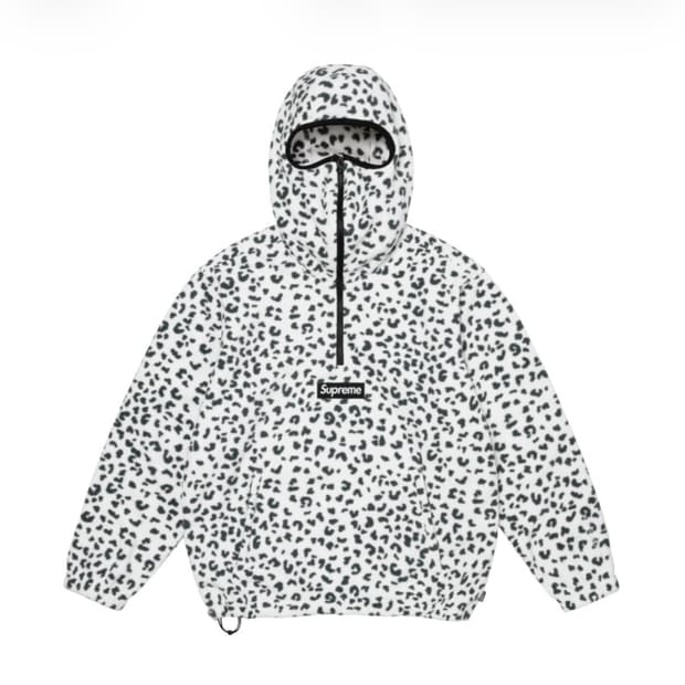슈프림 폴라텍 하프 집 후드 스웨트셔츠 레오파드