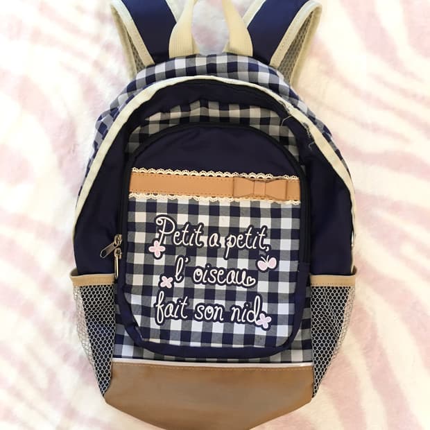 헤이세이 라떼갸루 체크 네이비 리본 백팩 모리걸 핀터레스트 가방