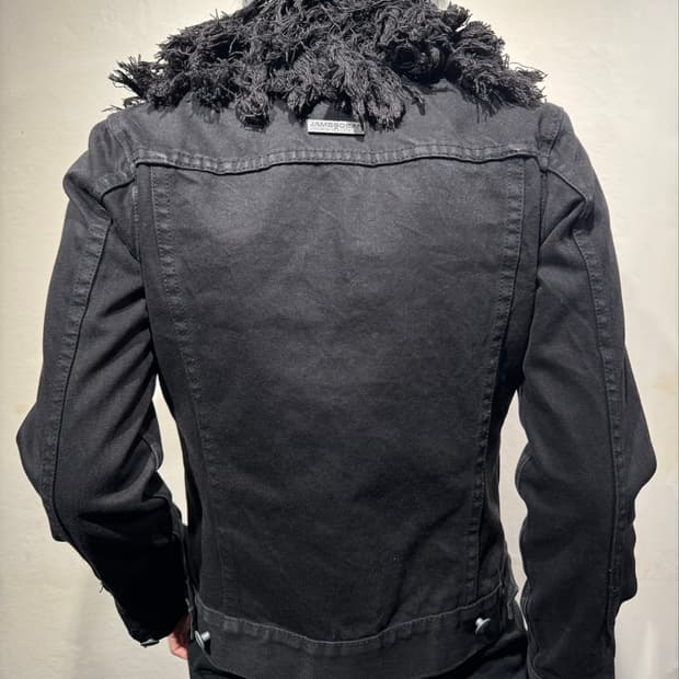 Vintage fur details Black denim jacket