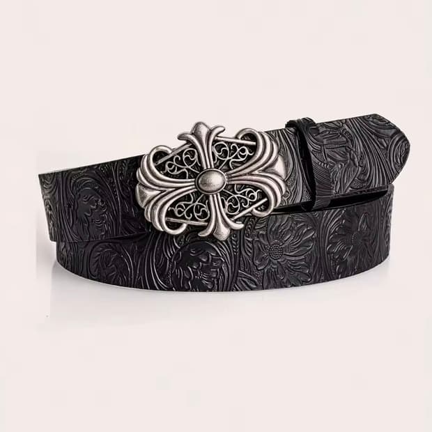 Chrome Cross Leather Belt