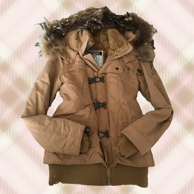 카멜 브라운 퍼 후드 자켓 패딩 라떼 갸루 러블리 로걀 모리 빈티지