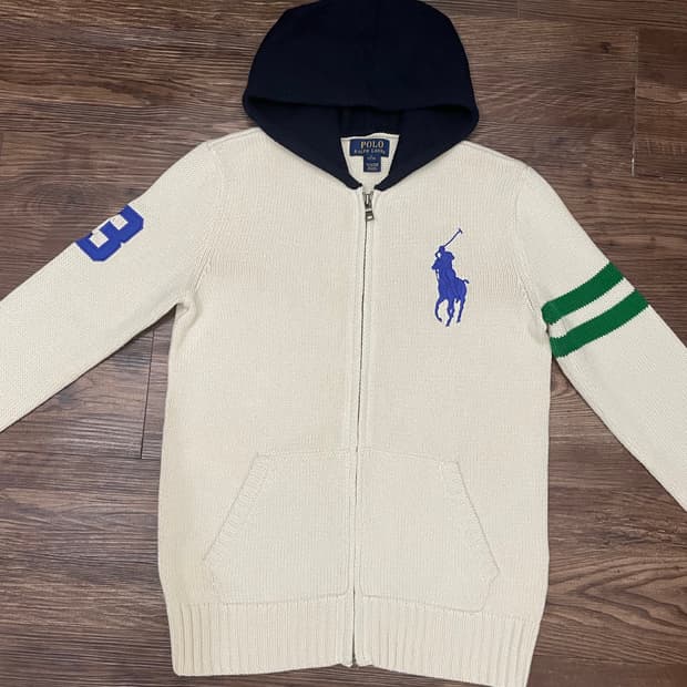 폴로 빅포니 코튼 니트 후드 집업 자켓