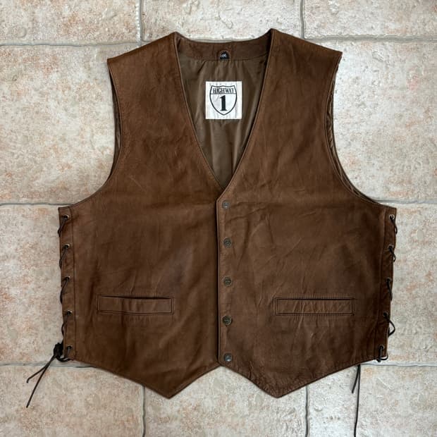 [3XL] High way brown leather vest
