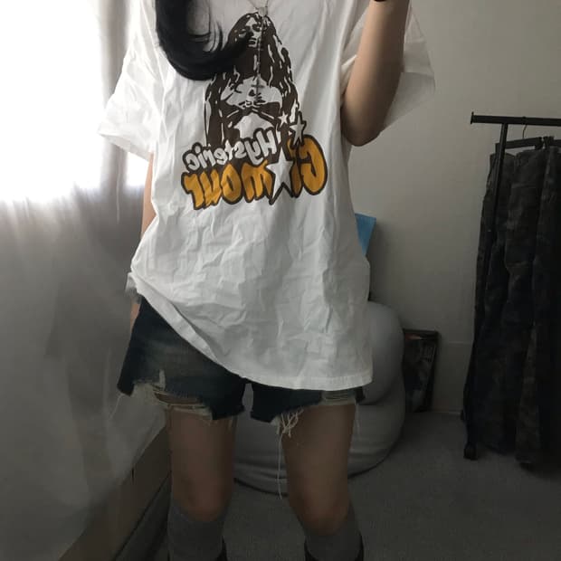히스테릭글래머 화이트 반팔티셔츠