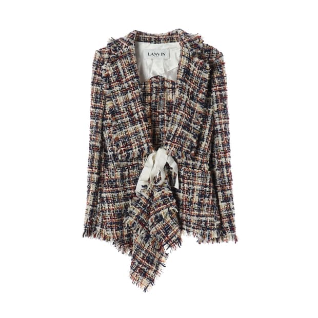 랑방 울96% 리본 타이 트위드 블레이저 자켓 재킷
