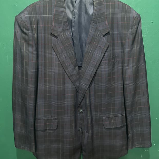 입생로랑 타탄체크 블레이져 네이비