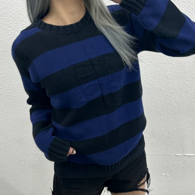 폴로 랄프로렌 네이비 단가라 네이비 니트 M