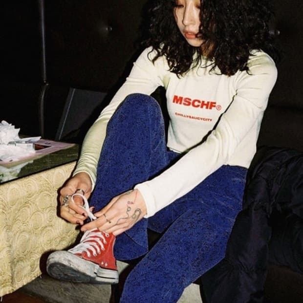 미스치프 형광 스판 티셔츠 