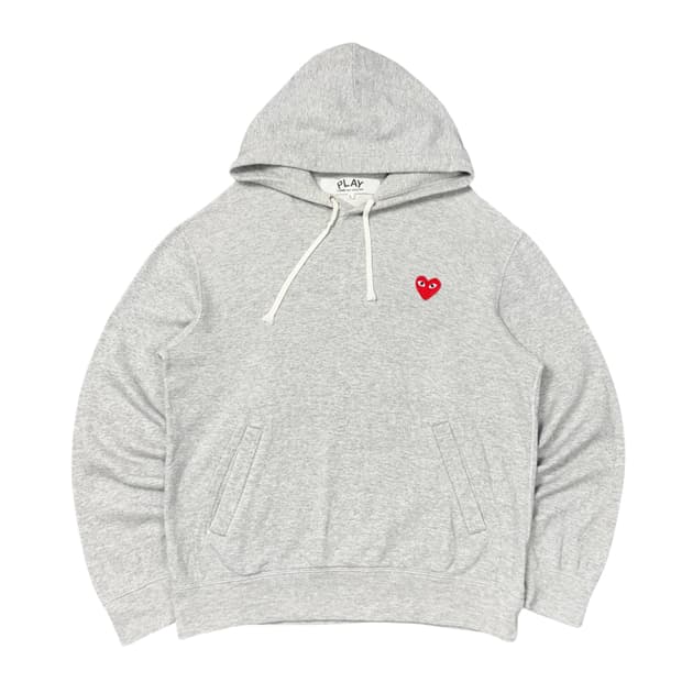 (L) 꼼데가르송 플레이 레드 와펜 후드티 그레이
