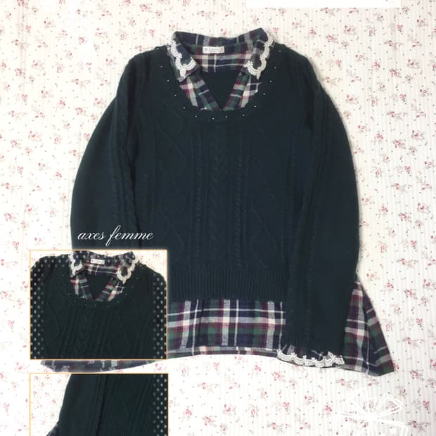 빈티지 엑시즈팜 크리스마스 레이어드 니트