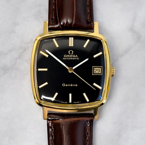 오메가 제네브 남성 블랙 금장 1012 오토매틱 시계