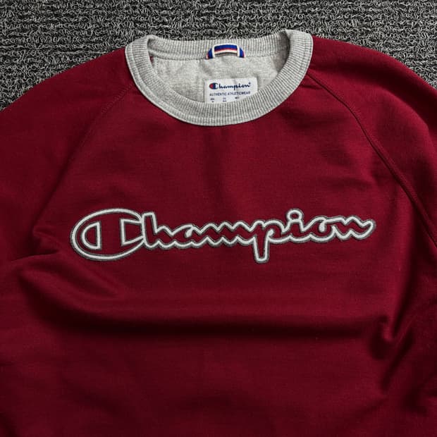 00s 챔피온 올드스쿨 배색 빅로고 크루넥 스웻 셔츠 1525