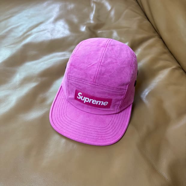 슈프림 캠프캡 모자 박스로고 스톤 워시드 마젠타 핑크