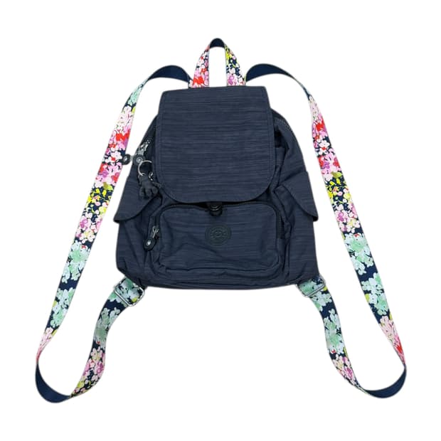 키플링 나일론 스트링 포켓 미니 백팩 가방 네이비 플라워