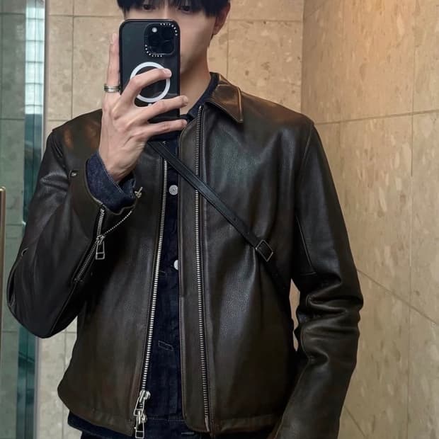 토니웩 크롭레더 자켓 