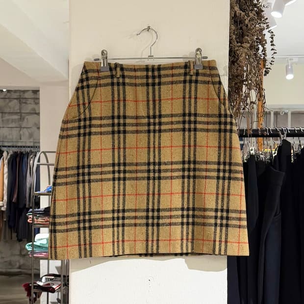 버버리 골프 베이지 노바체크 울 미니 스커트 