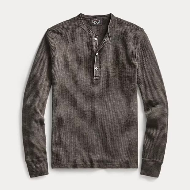RRL 와플 니트 헨리 셔츠