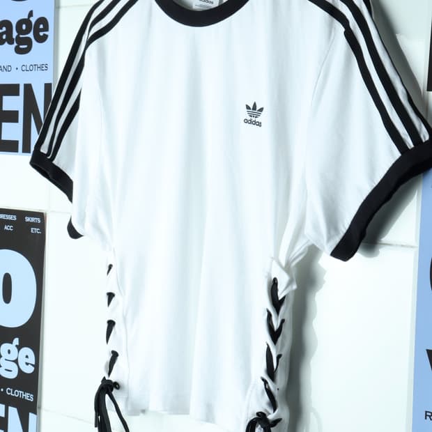 W(L-XL) 아디다스 반팔 티셔츠 불꽃 흰검 링거 셔링-H31853